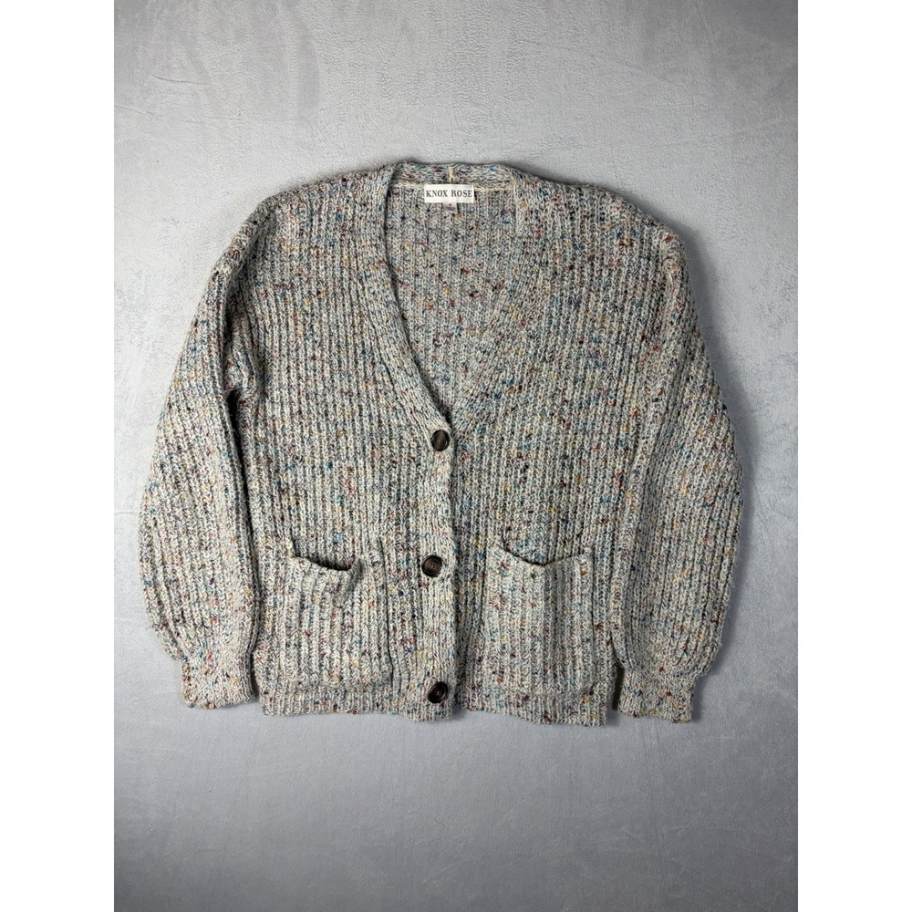 Knox Rose 3 Button Knit Oversized Sweater Rainbow Fleck Cardigan, Size S